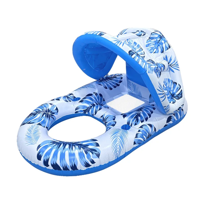Hamac gonflable flottant pour piscine avec pare-soleil et porte-gobelets