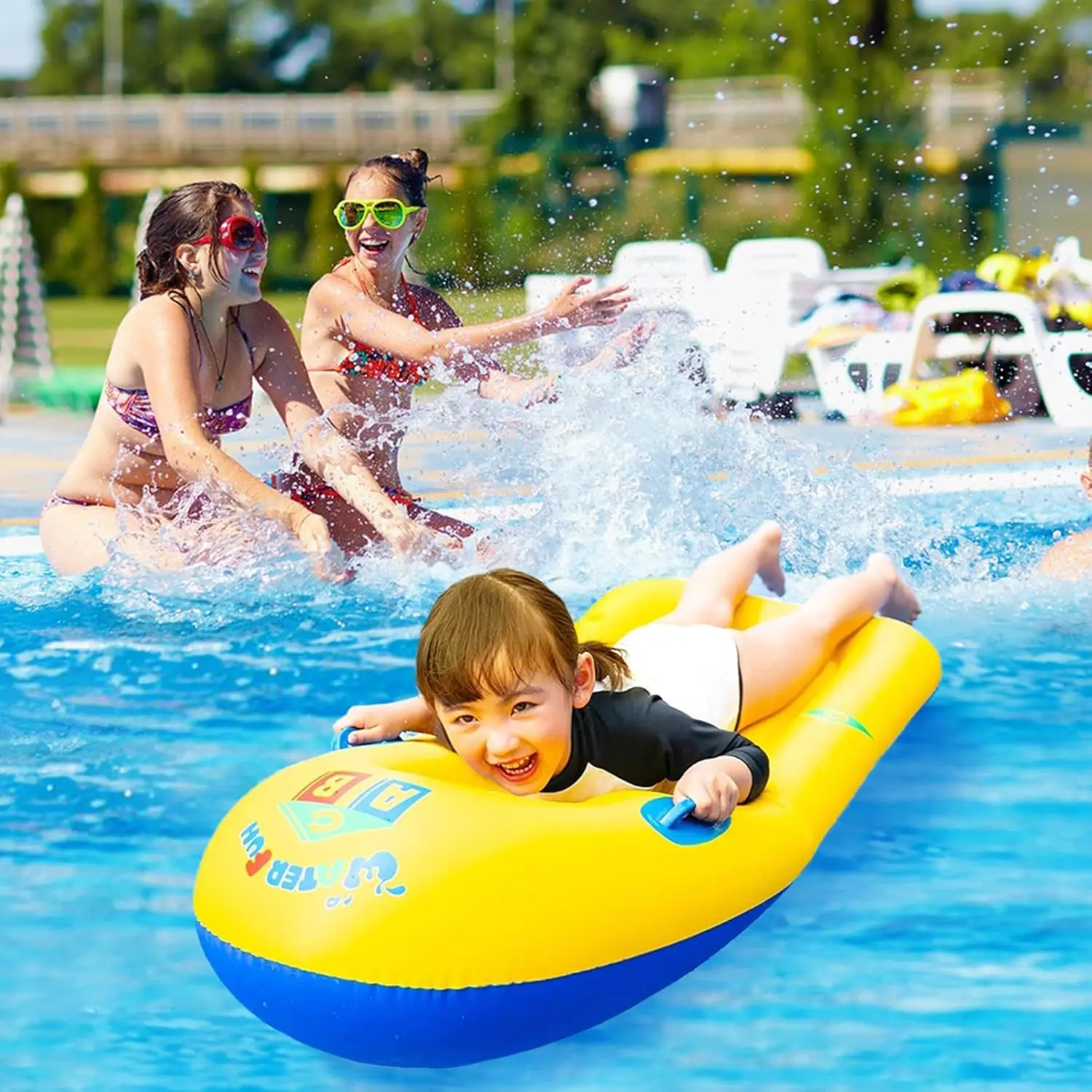 Planche gonflable jaune de piscine avec poignées – Image 4