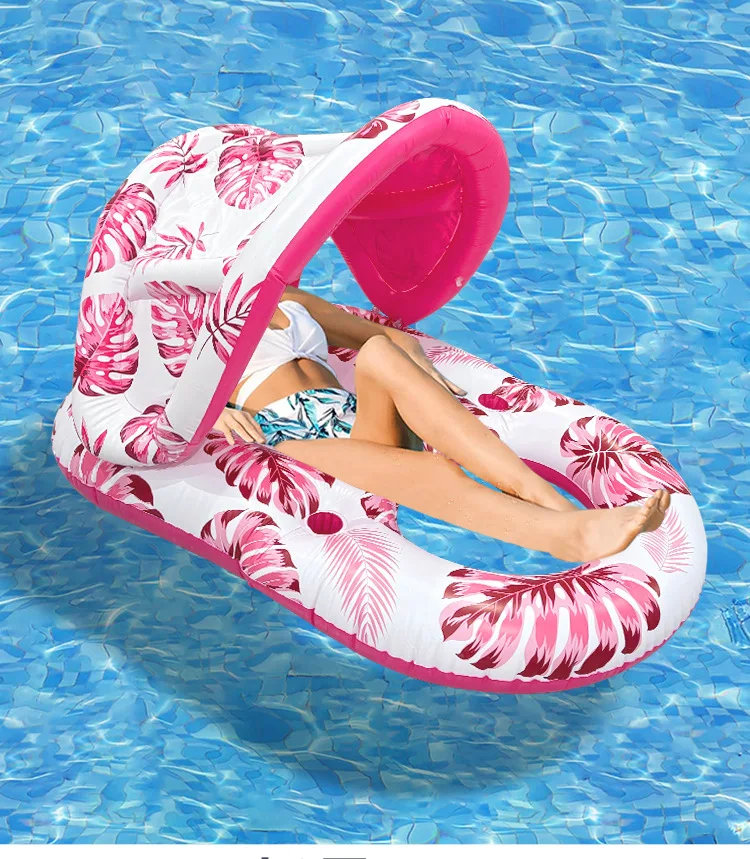 Hamac gonflable flottant pour piscine avec pare-soleil et porte-gobelets – Image 5