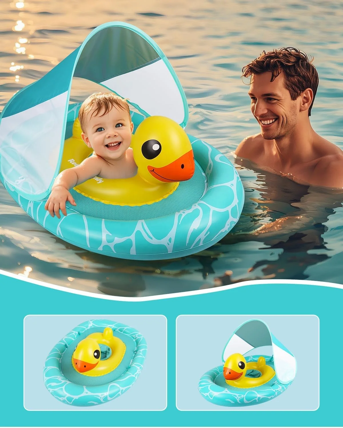 Bouée Bébé Canard Gonflable avec Siège de Sécurité et Pare-Soleil UPF 50 – Image 5