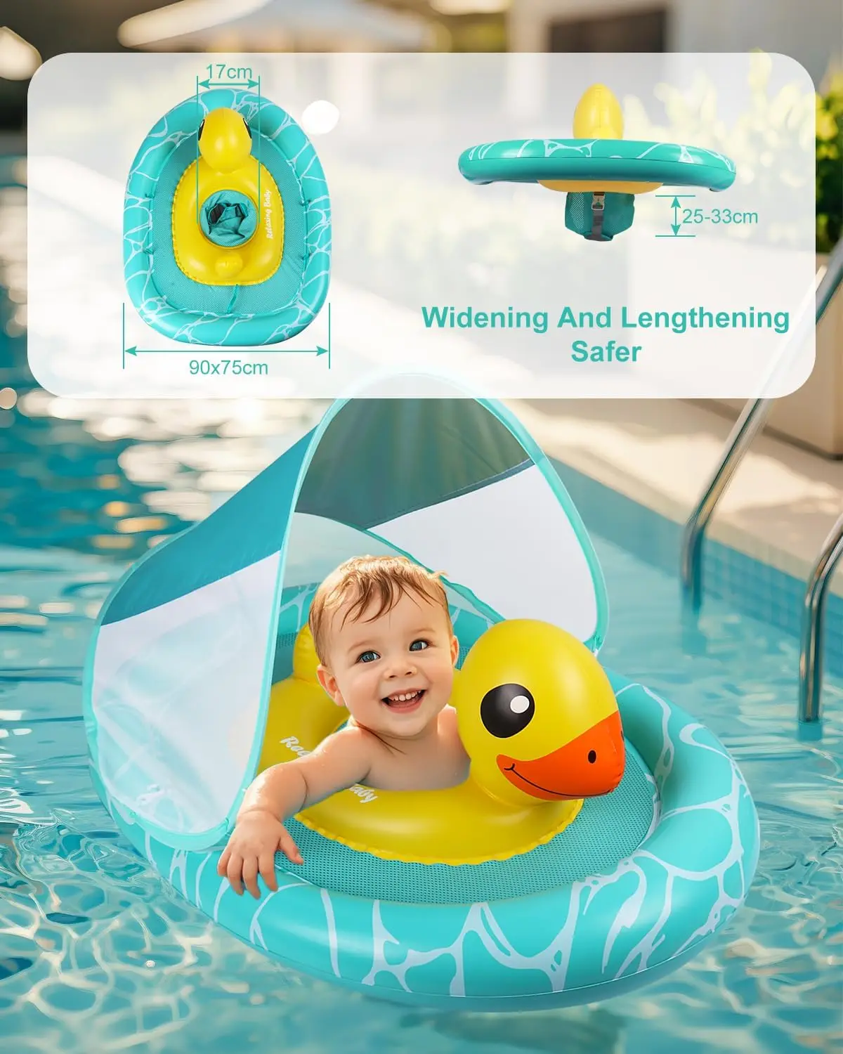 Bouée Bébé Canard Gonflable avec Siège de Sécurité et Pare-Soleil UPF 50 – Image 4