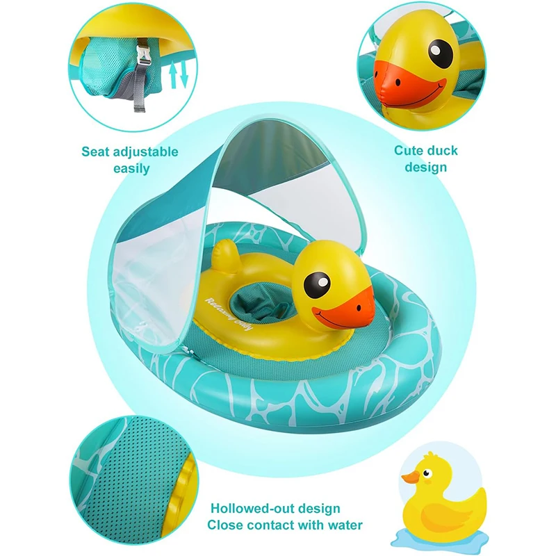 Bouée Bébé Canard Gonflable avec Siège de Sécurité et Pare-Soleil UPF 50 – Image 2