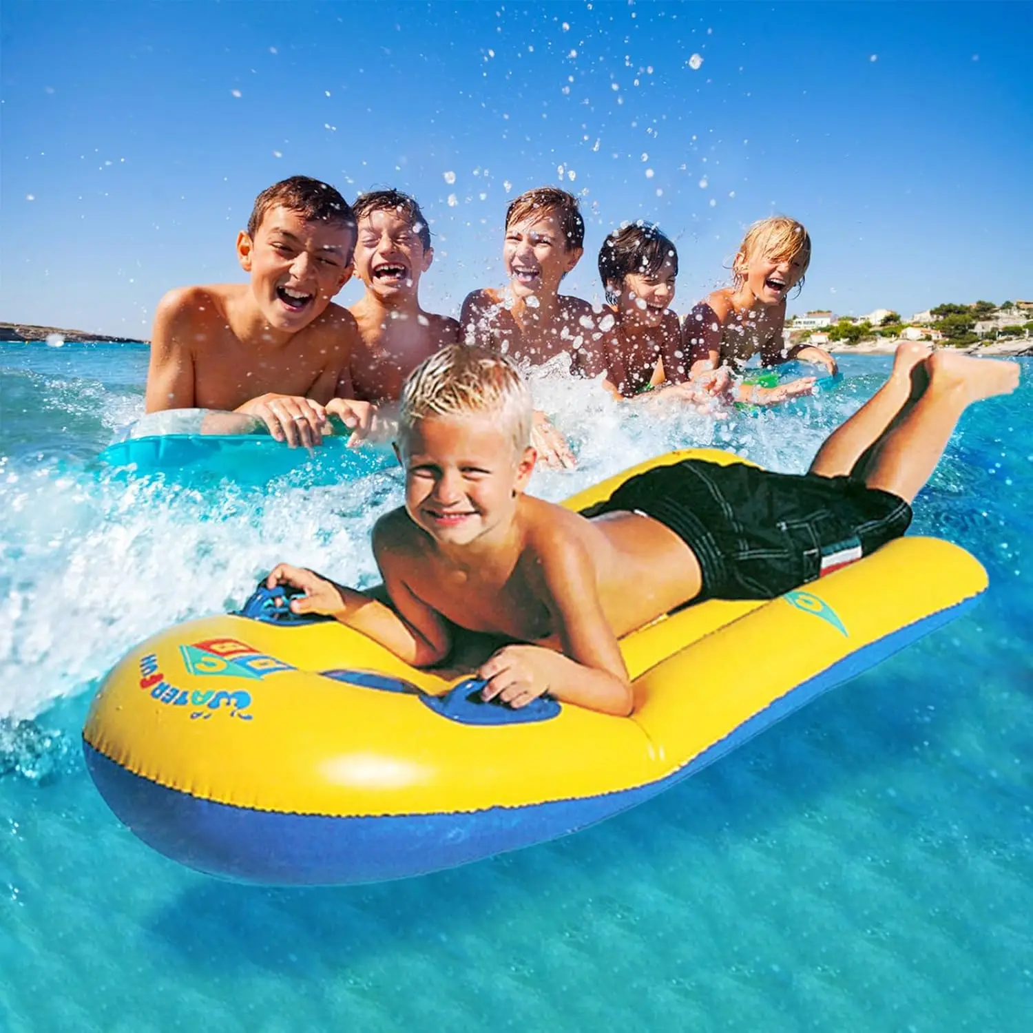 Planche gonflable jaune de piscine avec poignées – Image 5