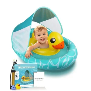 Bouée Bébé Canard Gonflable avec Siège de Sécurité et Pare-Soleil UPF 50