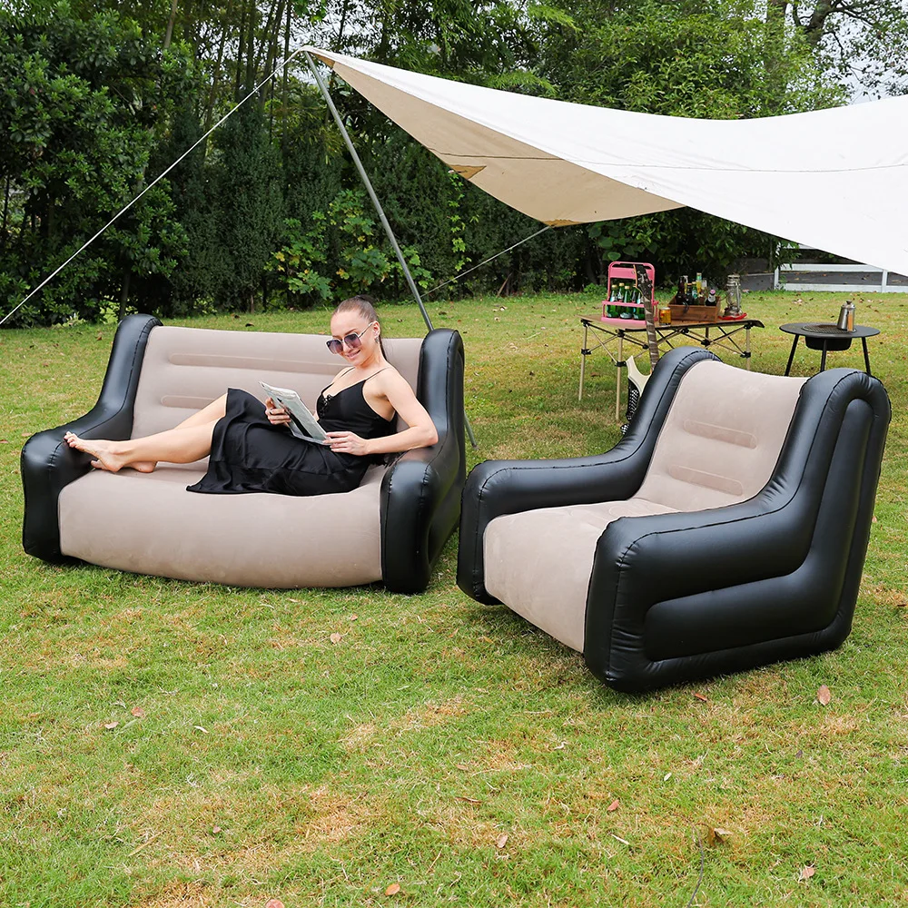 Canapé gonflable convertible 2 places avec accoudoirs et dossier – Image 3