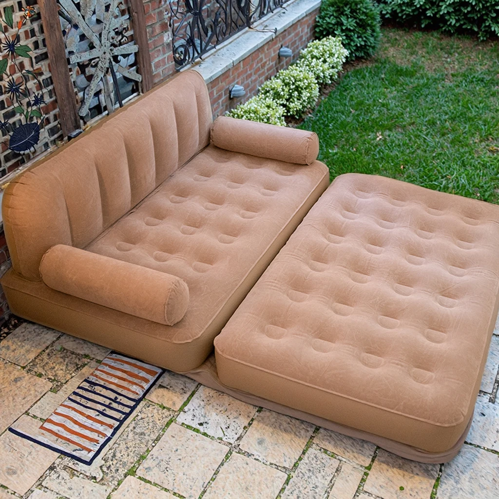 Canapé gonflable beige foncé portable pour camping et détente en extérieur – Image 2