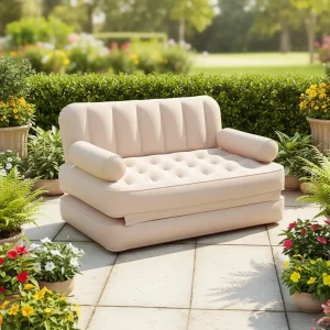 Canapé gonflable beige portable pour camping et détente en extérieur 195*100*65cm