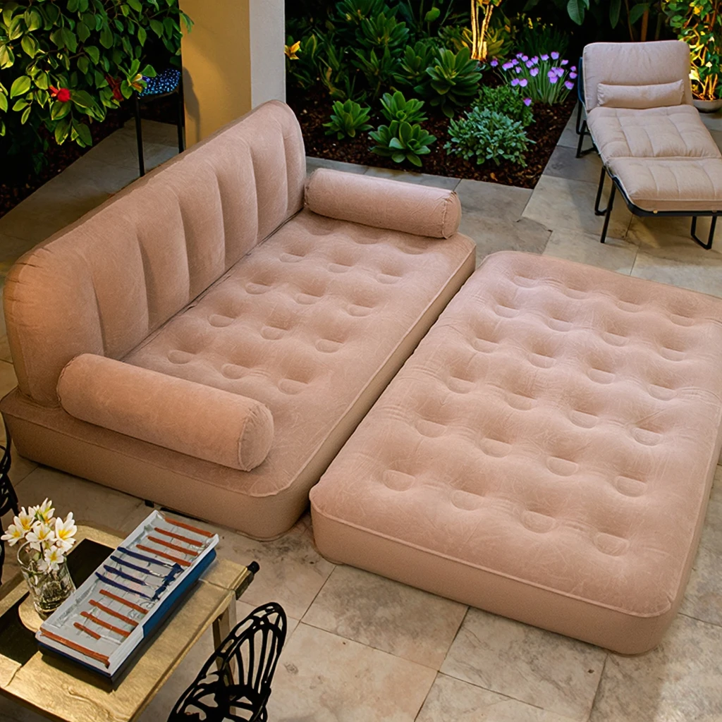 Canapé gonflable beige foncé portable pour camping et détente en extérieur – Image 3