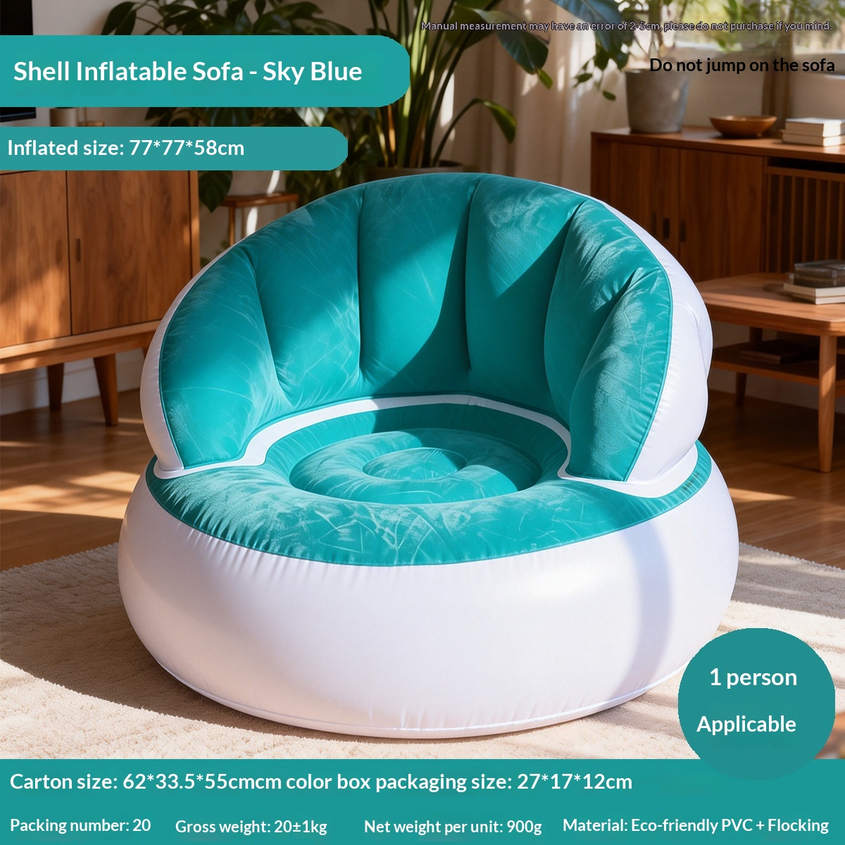 Canapé gonflable pliable avec dossier Turquoise – Image 2