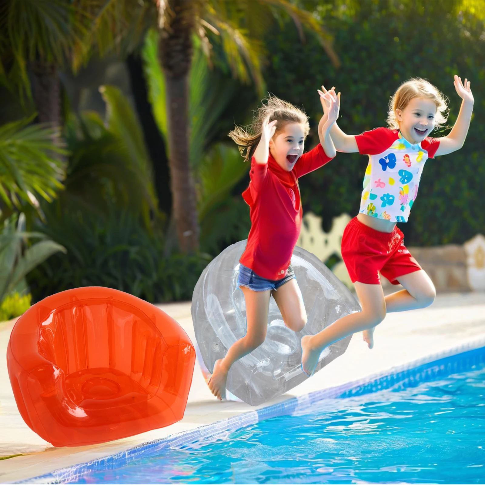 Chaise de plage moderne en PVC non pliante pour extérieur Orange – Image 2