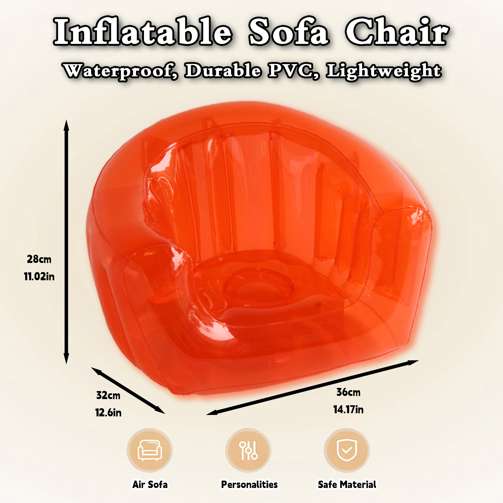 Chaise de plage moderne en PVC non pliante pour extérieur Orange – Image 10