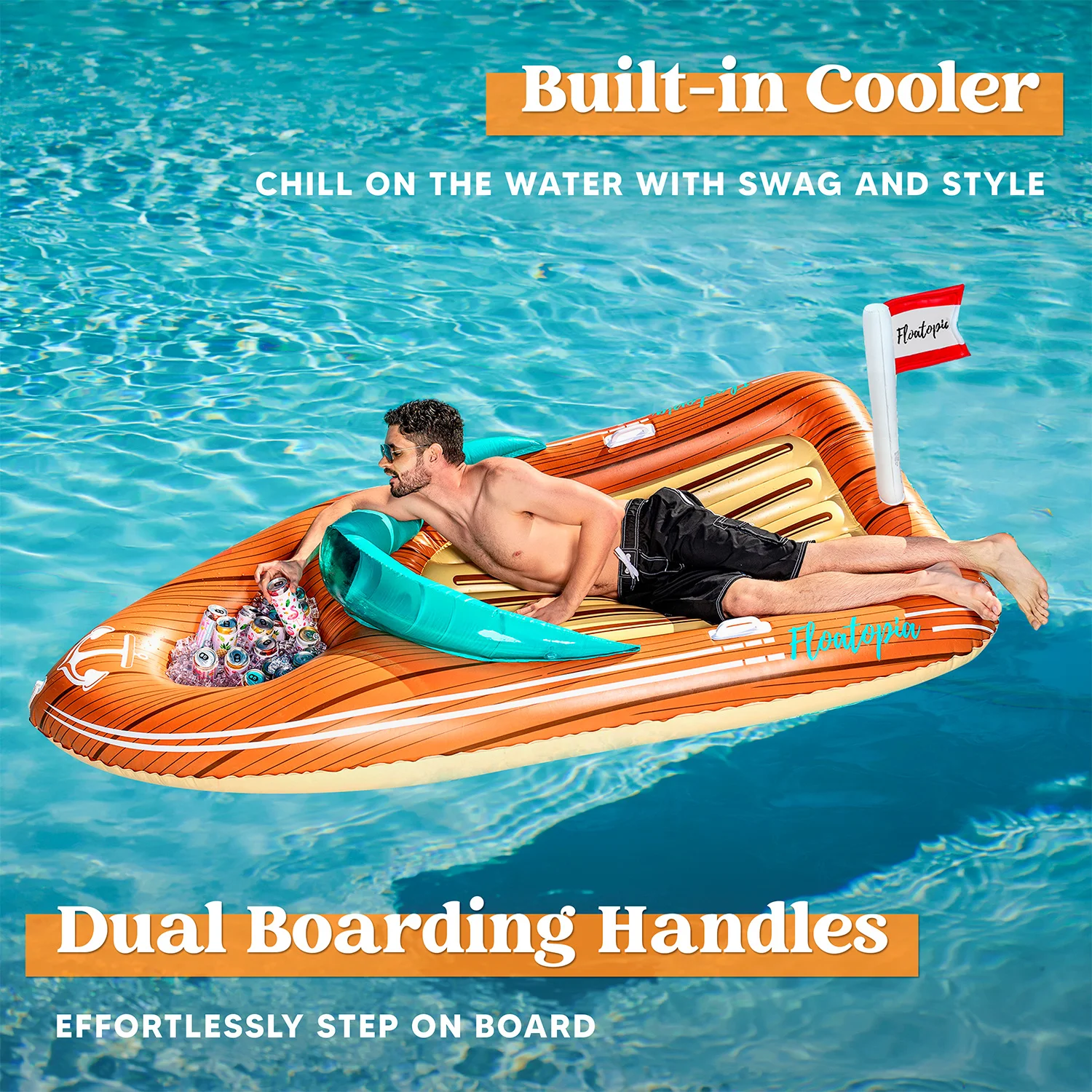 Bouée géante bateau avec rafraîchisseur pour piscine et plage – Image 12