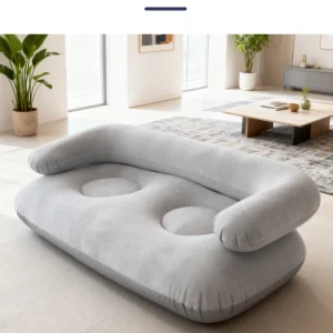 Canapé gonflable Gris double floqué portable pour intérieur et extérieur