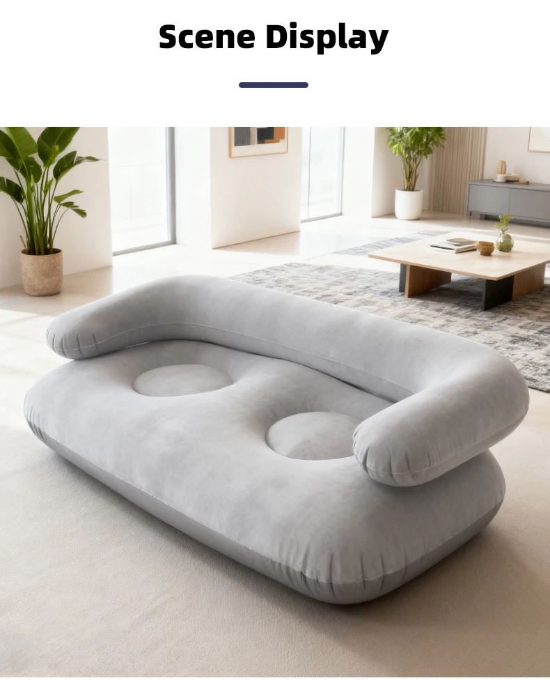 Canapé gonflable Bleu foncé double floqué portable pour intérieur et extérieur Noir – Image 5