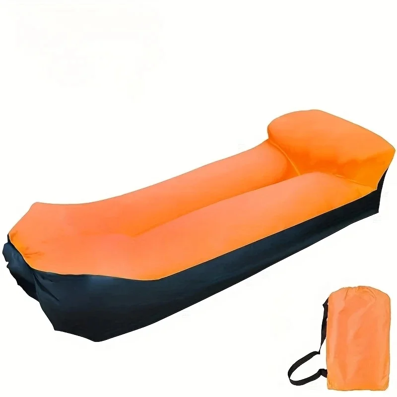 Canapé gonflable portable orange avec oreiller – Image 2