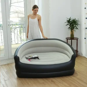 Canapé gonflable extérieur portable double pour camping et jardin Gris