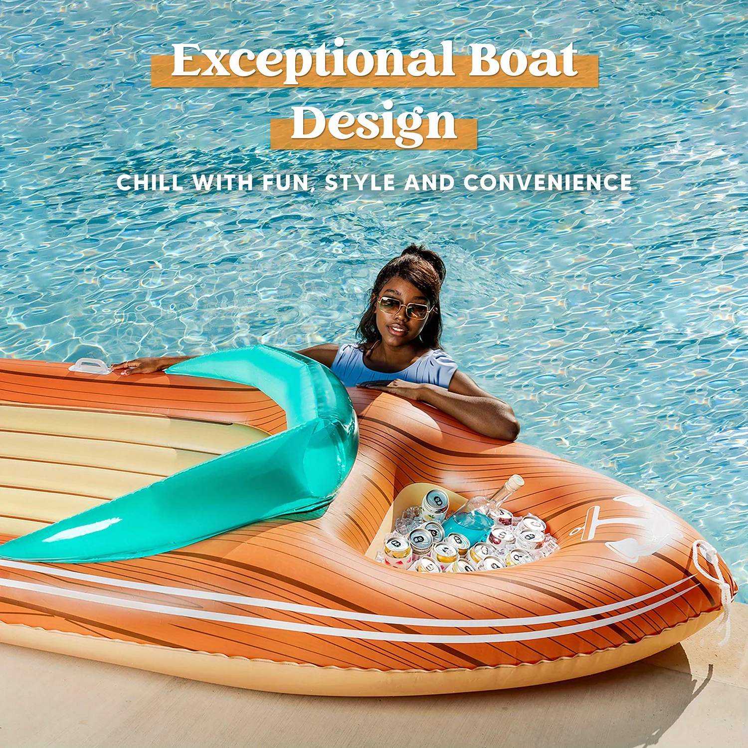 Bouée géante bateau avec rafraîchisseur pour piscine et plage – Image 11