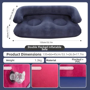 Canapé gonflable Bleu foncé double floqué portable pour intérieur et extérieur Noir