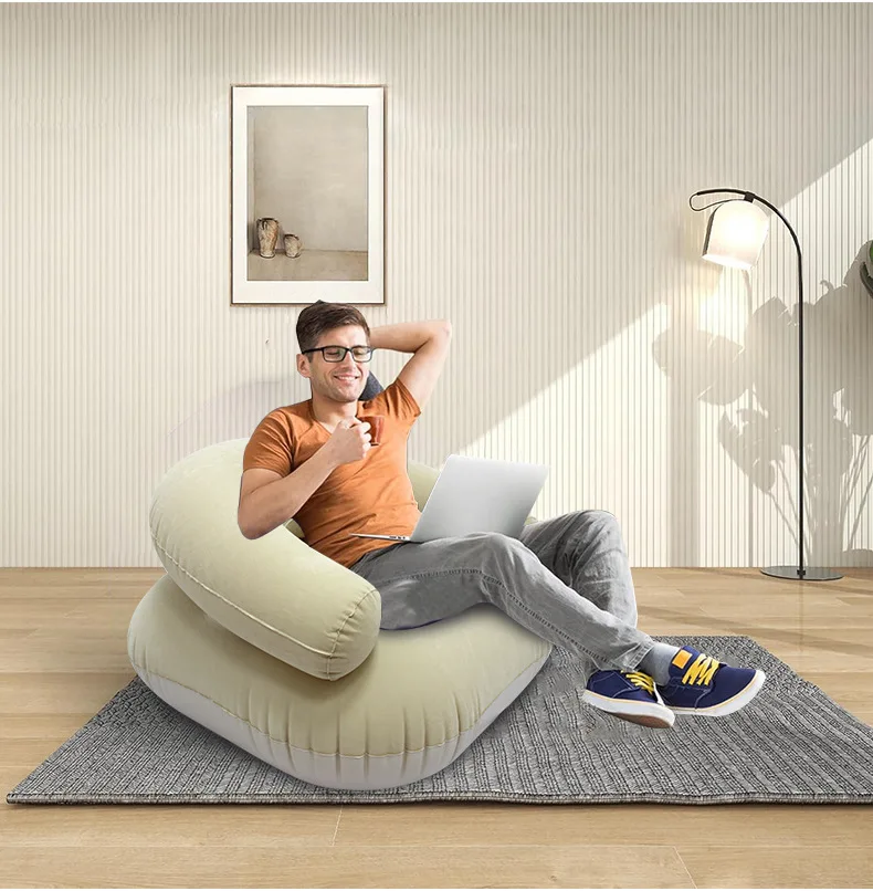 Sofa gonflable en U confortable et portable pour intérieur et extérieur Beige – Image 29