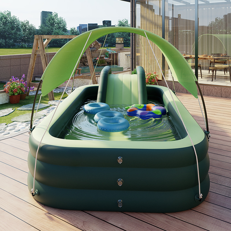 Parc aquatique vert gonflable avec toboggan – Image 4
