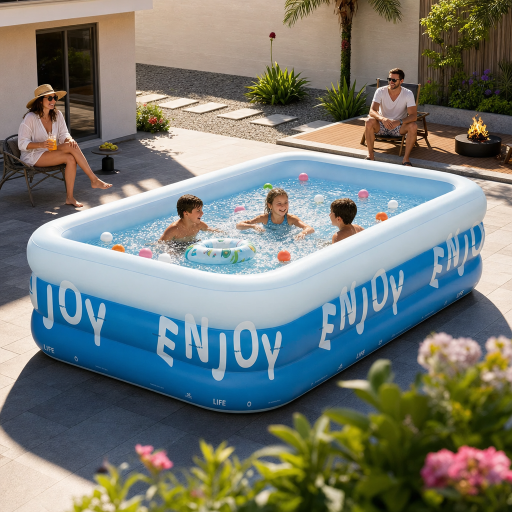 Piscine gonflable familiale avec auvent amovible pour jardin