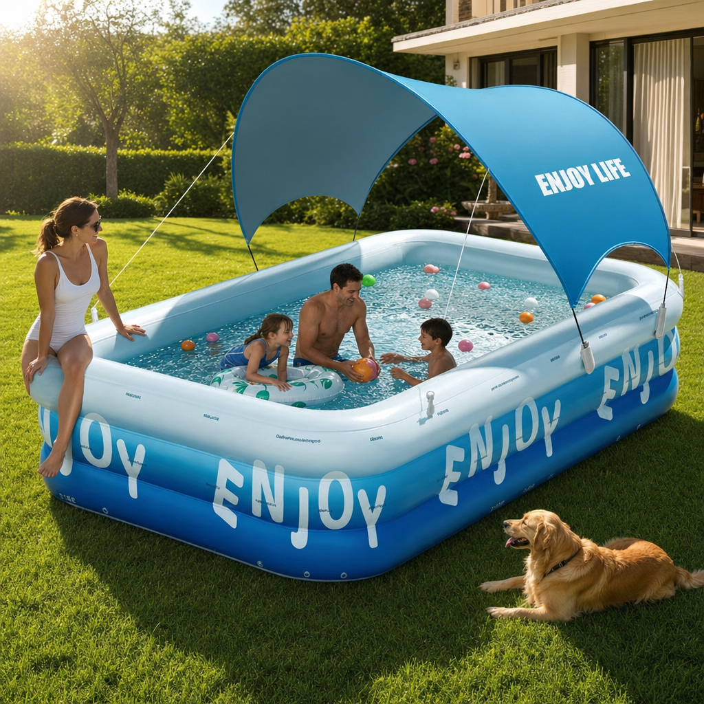 Piscine gonflable familiale avec auvent amovible pour jardin