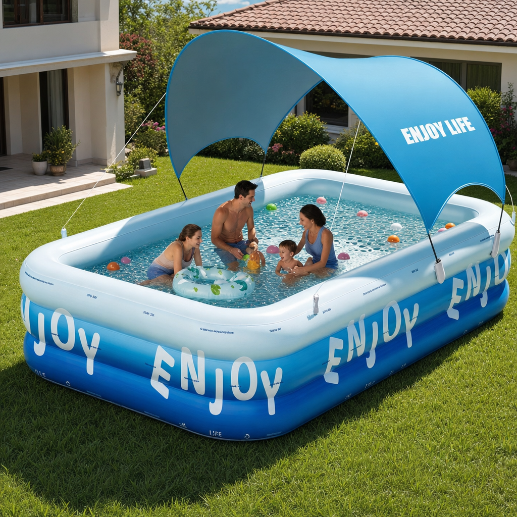 Piscine Gonflable Familiale avec Auvent Amovible pour Jardin