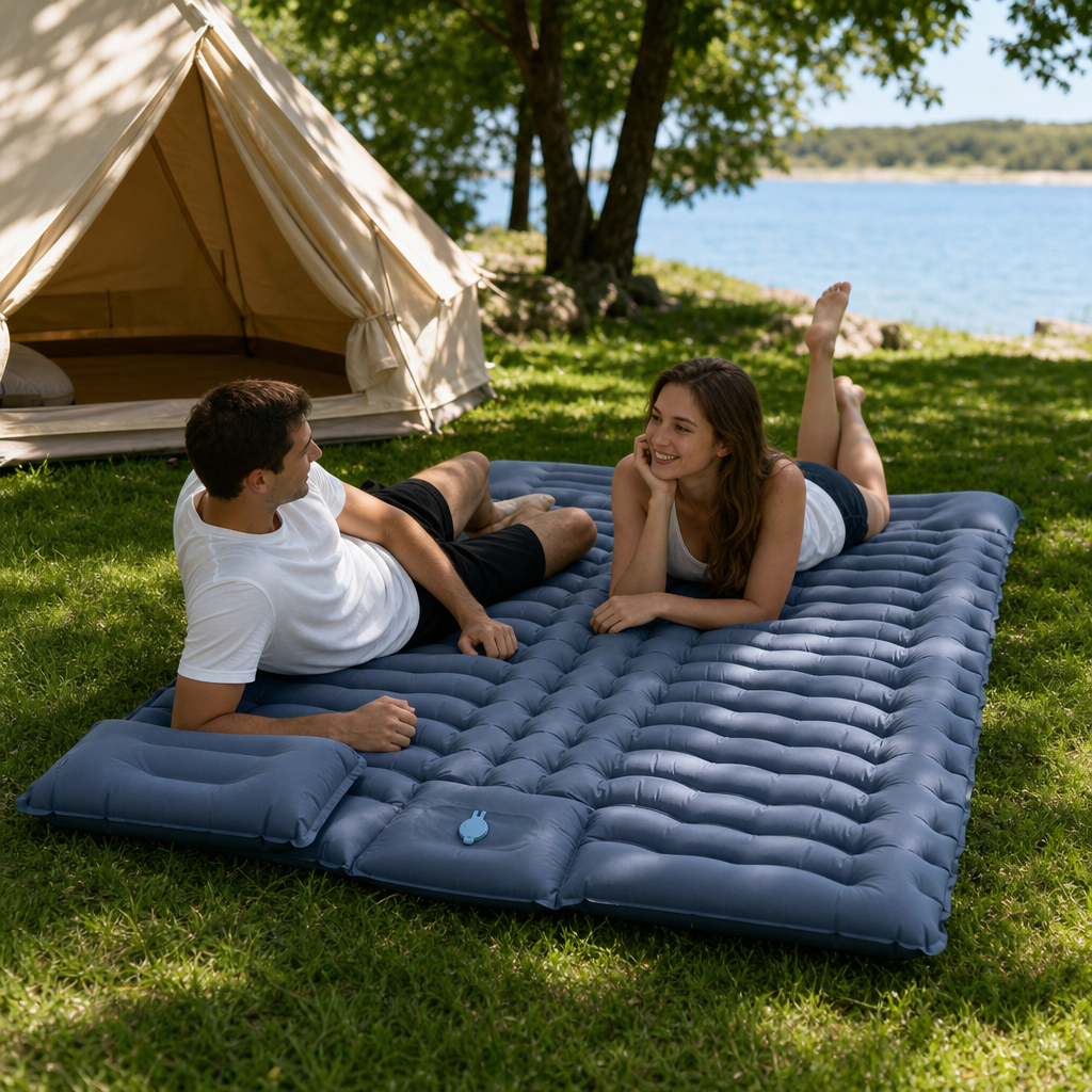 Matelas Gonflable 2 Personnes Compact avec Pompe Intégrée