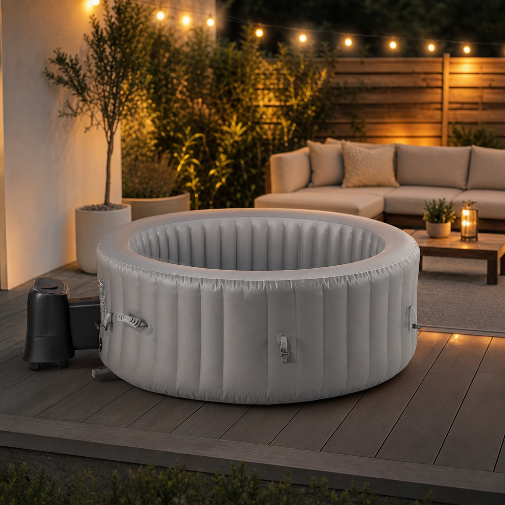 SucceBuy Baignoire à remous gonflable Spa extérieur portable avec couvercle de filtre à jet apaisant Panneau de commande multifonction Baignoire à remous extérieure en PVC