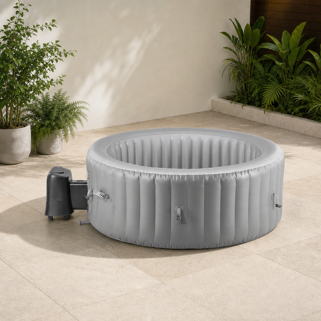 SucceBuy Baignoire à remous gonflable Spa extérieur portable avec couvercle de filtre à jet apaisant Panneau de commande multifonction Baignoire à remous extérieure en PVC