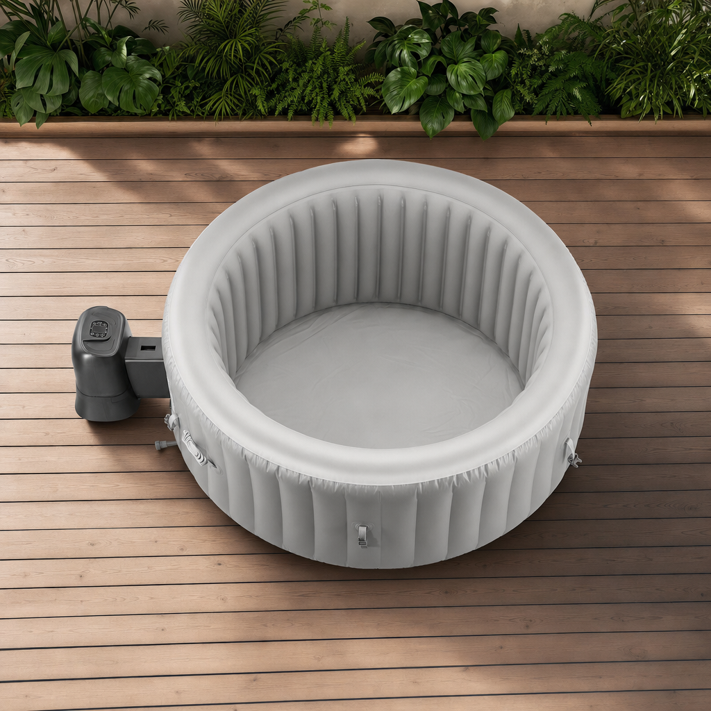SucceBuy Baignoire à remous gonflable Spa extérieur portable avec couvercle de filtre à jet apaisant Panneau de commande multifonction Baignoire à remous extérieure en PVC
