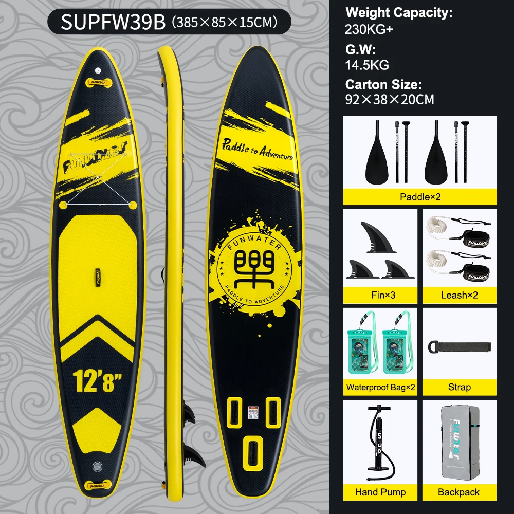 FunWater Stand Up Paddle Board grande taille 385 × 85 × 15CM planche de pagaie gonflable planche de Surf Surf Sup Board planche de pagaie antidérapante - SUPFW39B(385×85×15CM)