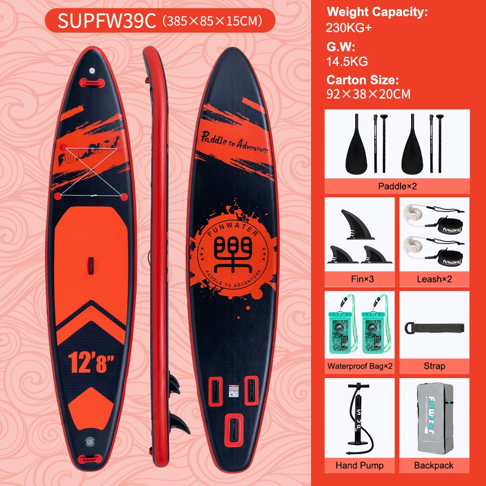 FunWater Stand Up Paddle Board grande taille 385 × 85 × 15CM planche de pagaie gonflable planche de Surf Surf Sup Board planche de pagaie antidérapante - SUPFW39C(385×85×15CM)