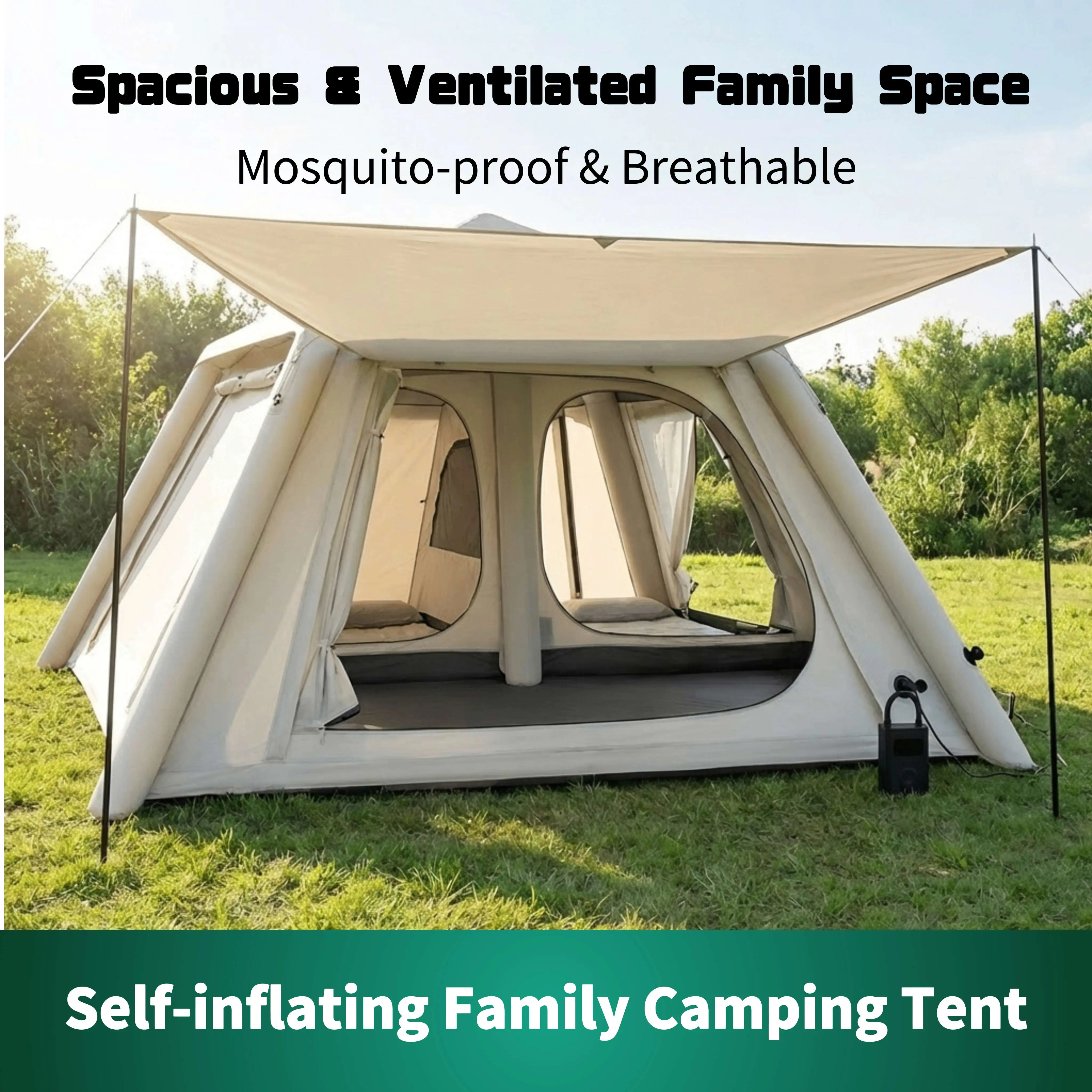 Tente gonflable portable pliable pour le camping en plein air, équipement de nuit épaissi et imperméable pour la randonnée et les pique-niques en jardin – Image 4