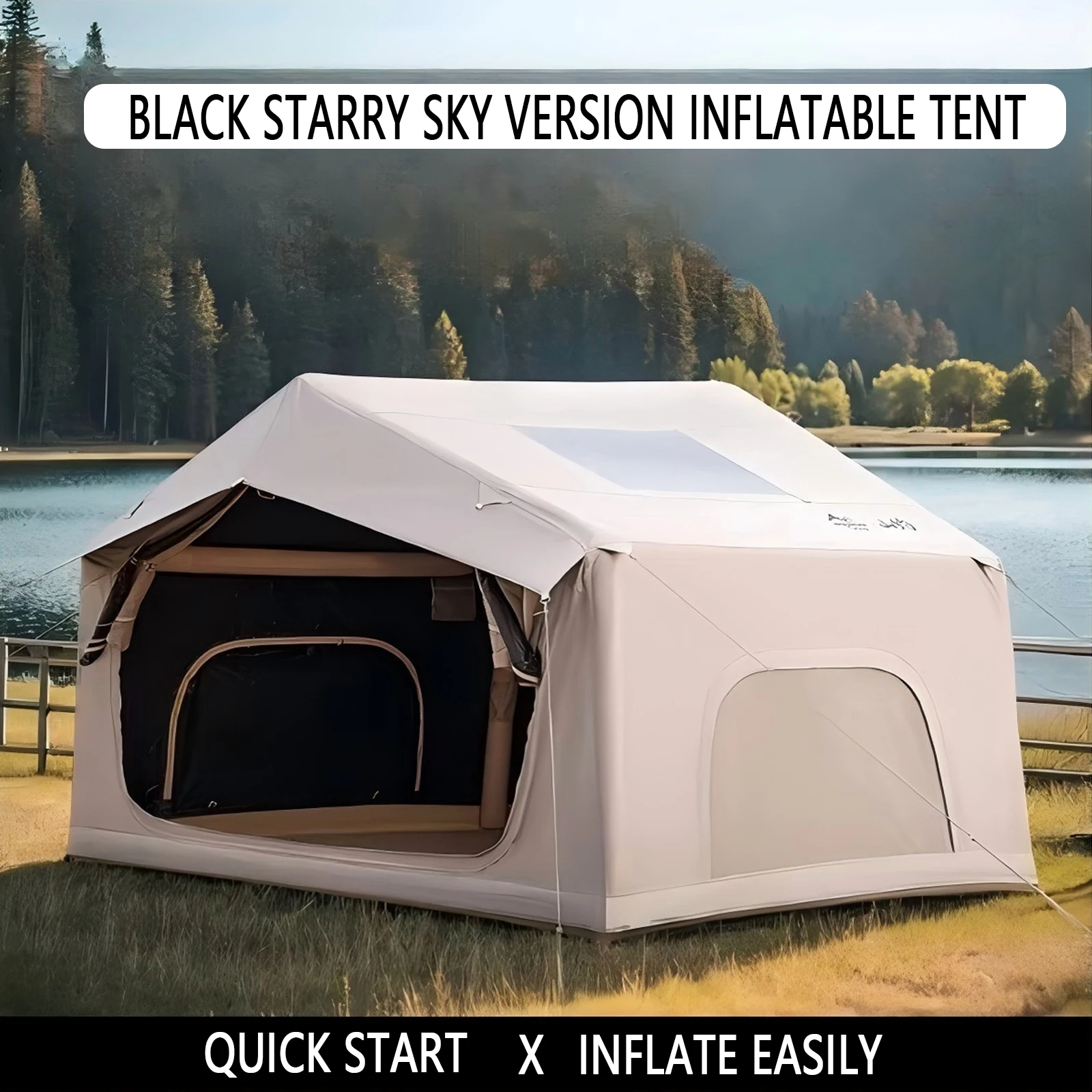 Tente de camping gonflable pour 4 à 8 personnes avec fenêtres, portable, résistante à l'eau, tente quatre saisons