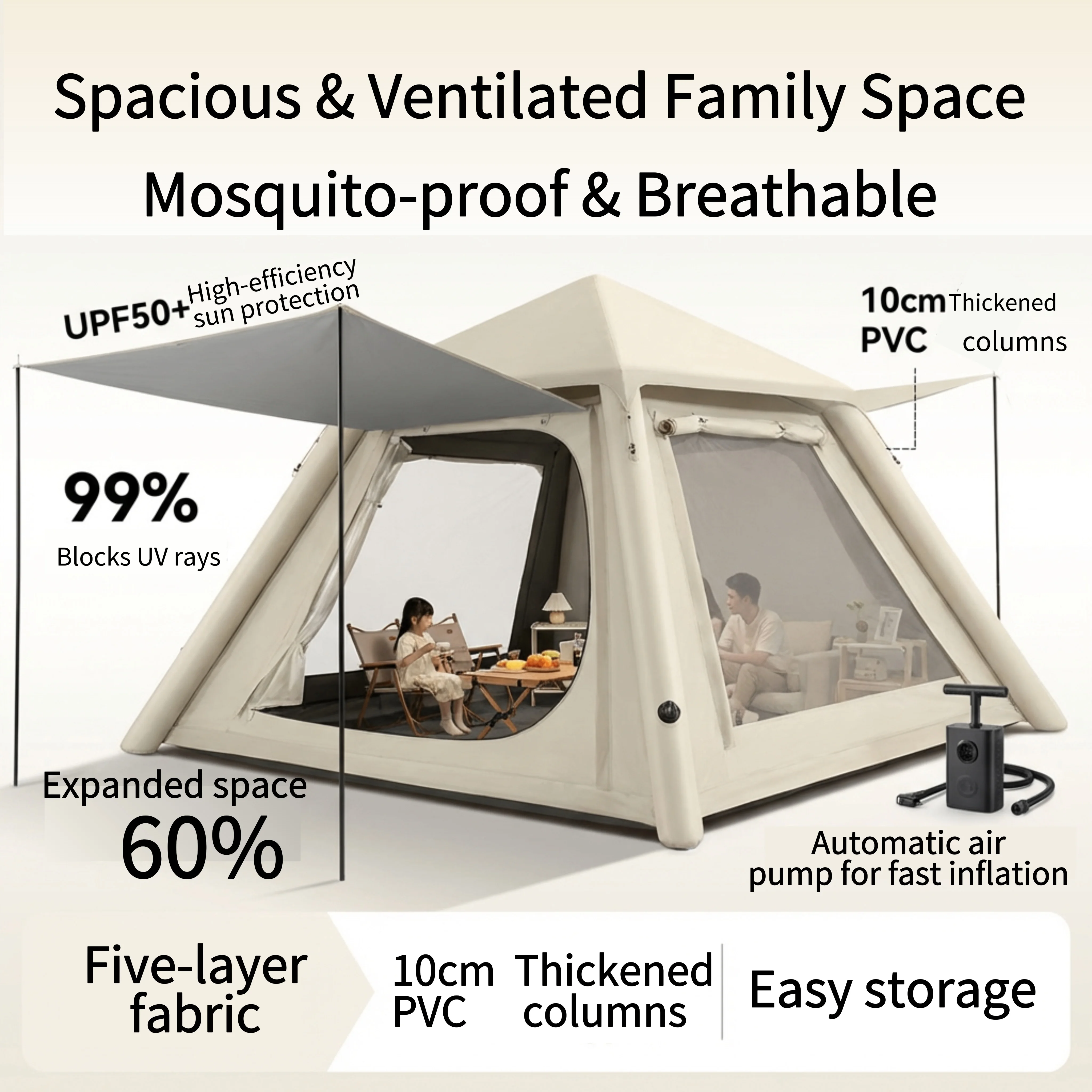 Tente gonflable portable pliable pour le camping en plein air, équipement de nuit épaissi et imperméable pour la randonnée et les pique-niques en jardin – Image 6