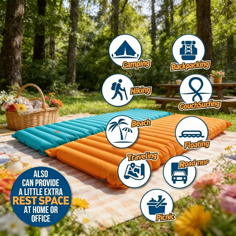 Matelas de camping gonflable auto-gonflant épaissi, ultraléger, avec pompe intégrée, tapis portable pour les voyages en plein air – Image 6