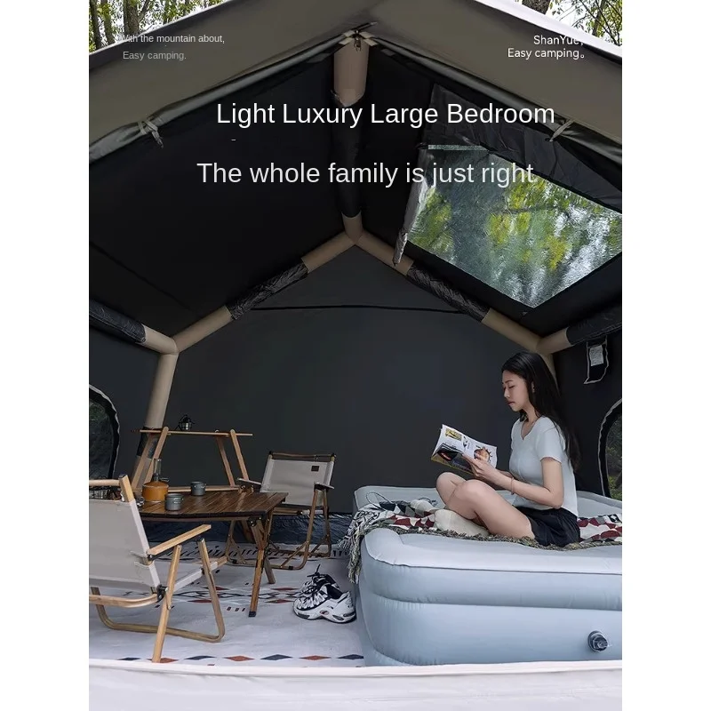 Tente de camping gonflable pour 4 à 8 personnes avec fenêtres, portable, résistante à l'eau, tente quatre saisons – Image 4