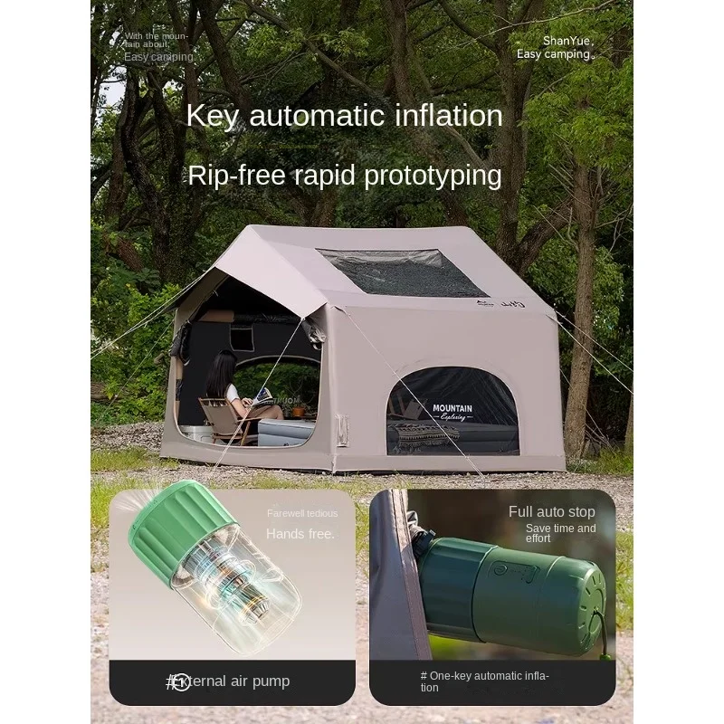 Tente de camping gonflable pour 4 à 8 personnes avec fenêtres, portable, résistante à l'eau, tente quatre saisons – Image 2